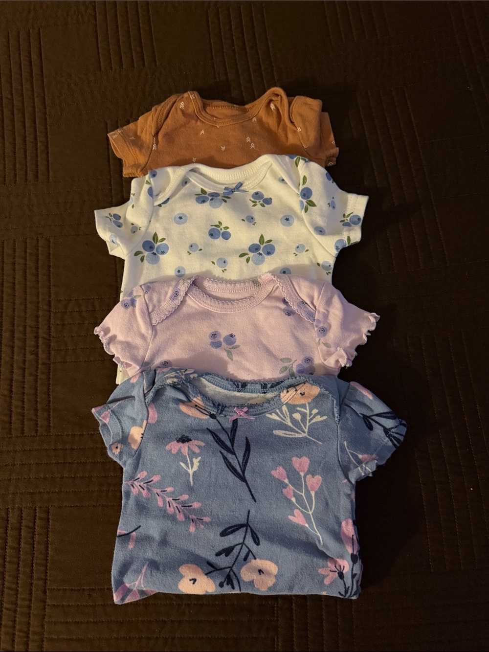 Kids Floral & Fruit Short Sleeve One-Piece Bundle - Blue, Lavender, White, Rust